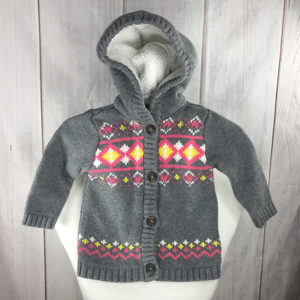 Carter’s Grey Knit Sweater Argyle Baby Girl 9m